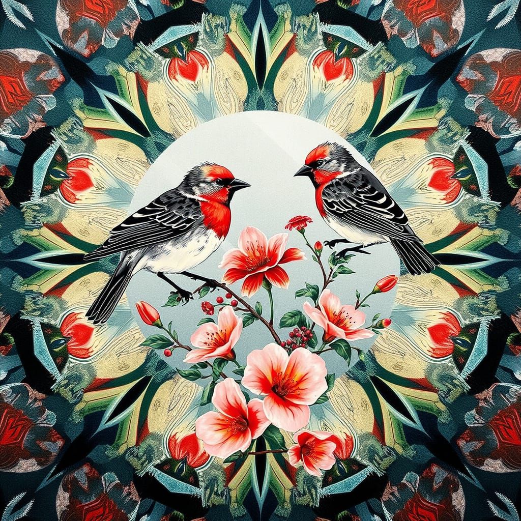 Kaleidoscopic Japanese Garden with Berries in Ukiyo-e Style