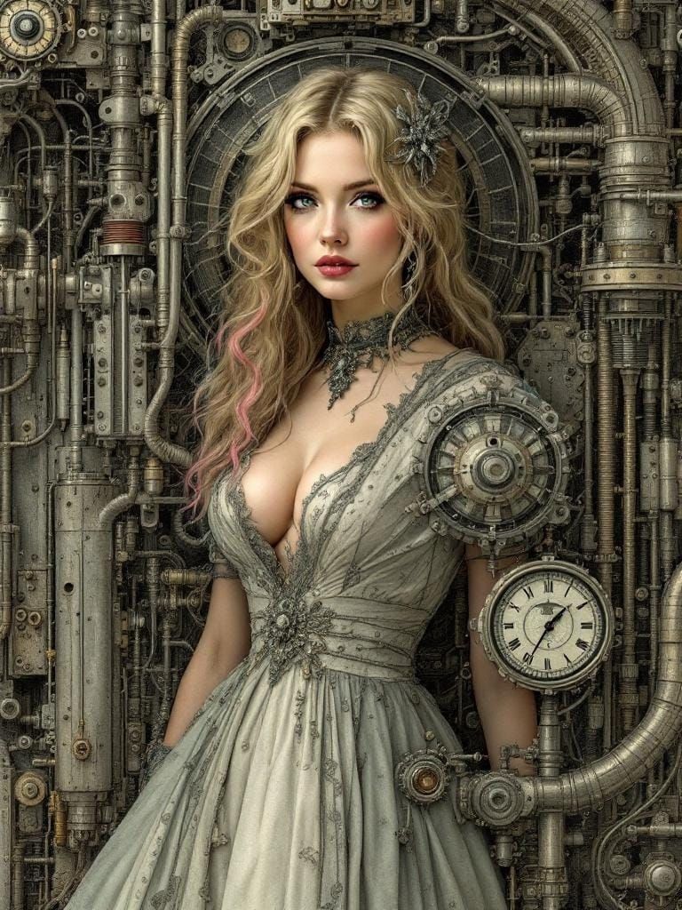 Pin-Up Technical Illustration in Victorian Style