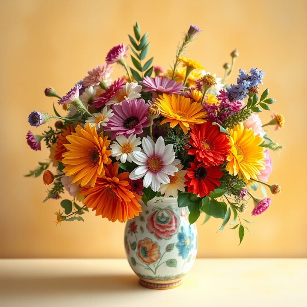 Impressionist Flowers in Ceramic Vase