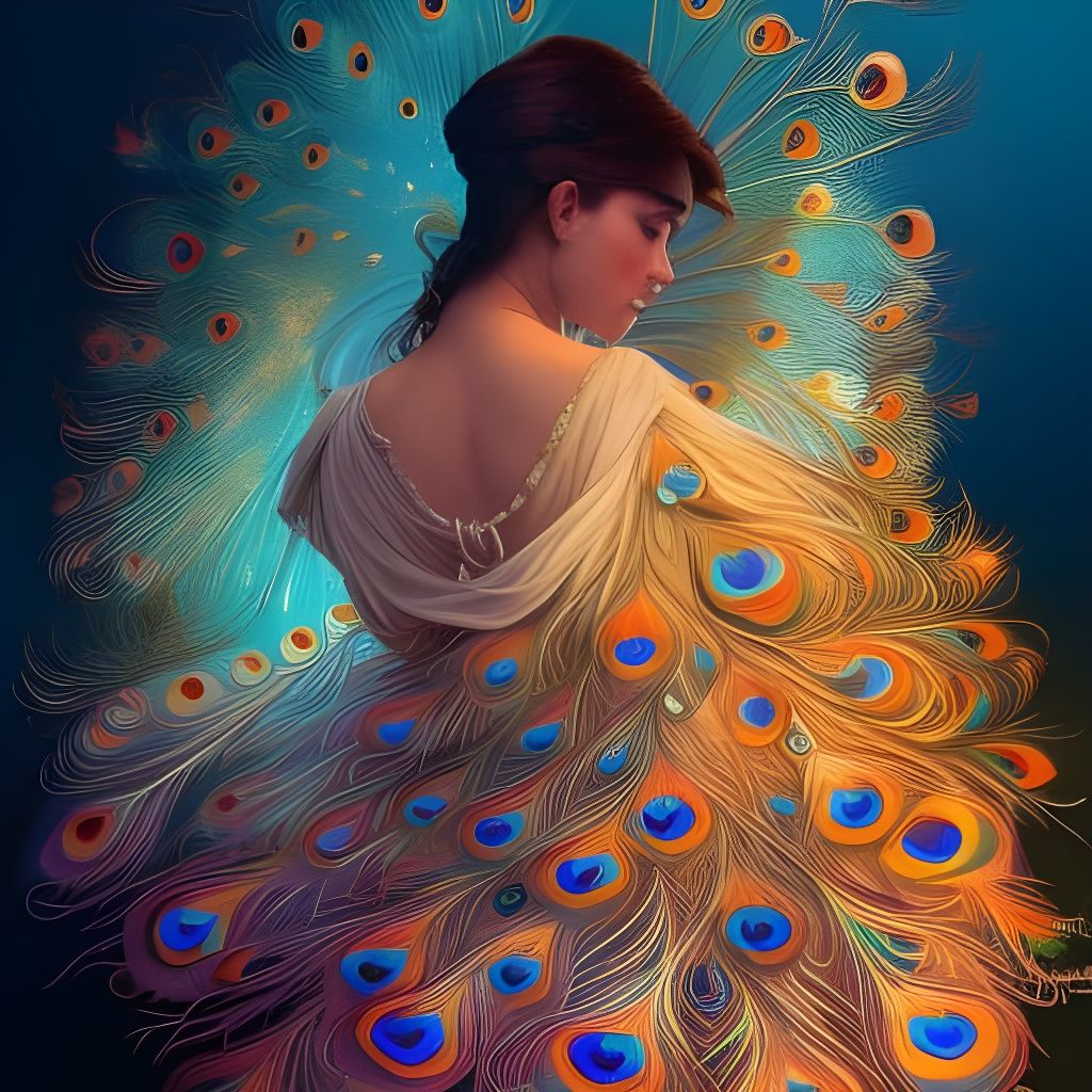 Peacock Goddess Portrait in Hyperdetailed Style