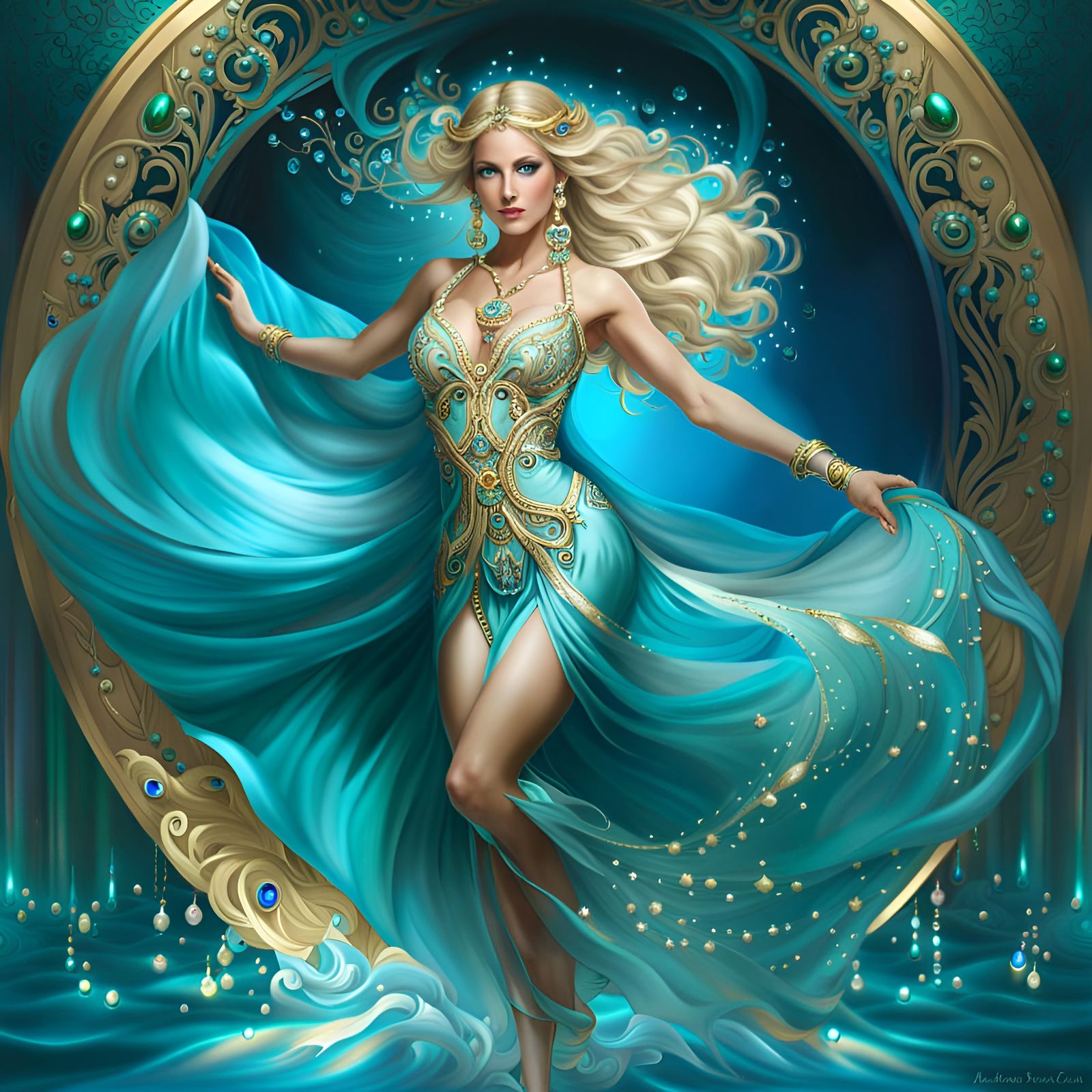 Alluring Water Goddess Dancer in Ethereal Fantasy Art