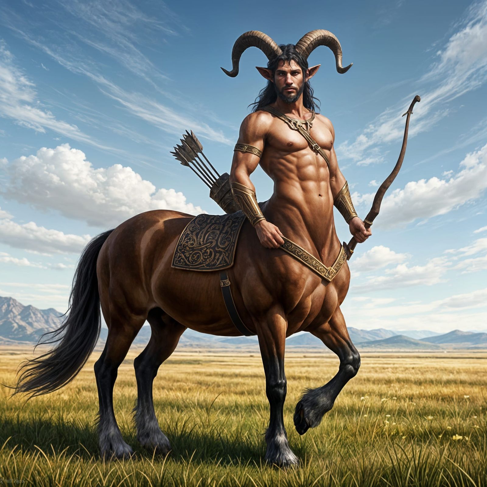 Male Centaur Archer in Open Plains Landscape