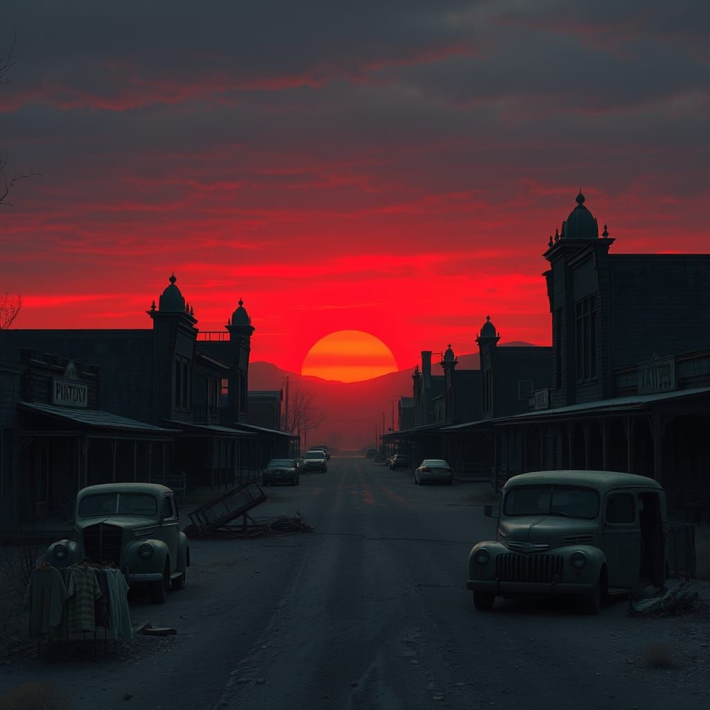 Ghost Town at Sunset: Gritty Atmospheric Photo