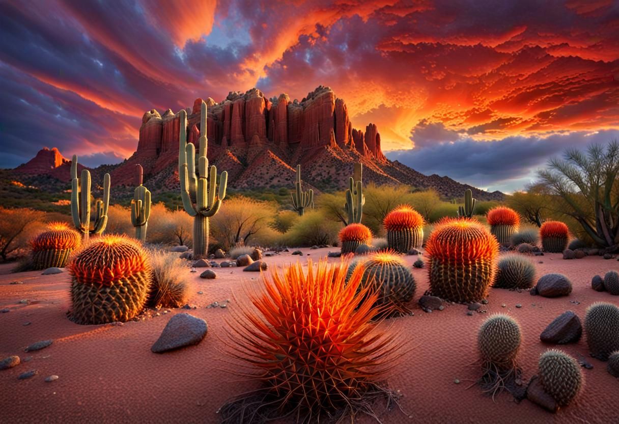 Sunset Desert Landscape: Hyperrealistic Oil Painting