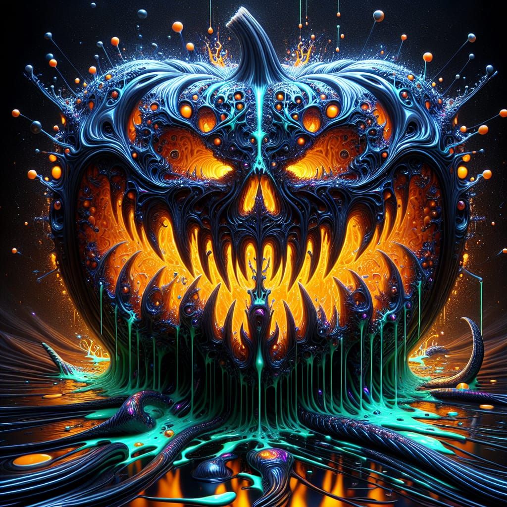 Mystic Halloween Pumpkin with Neon Goo and Tentacles