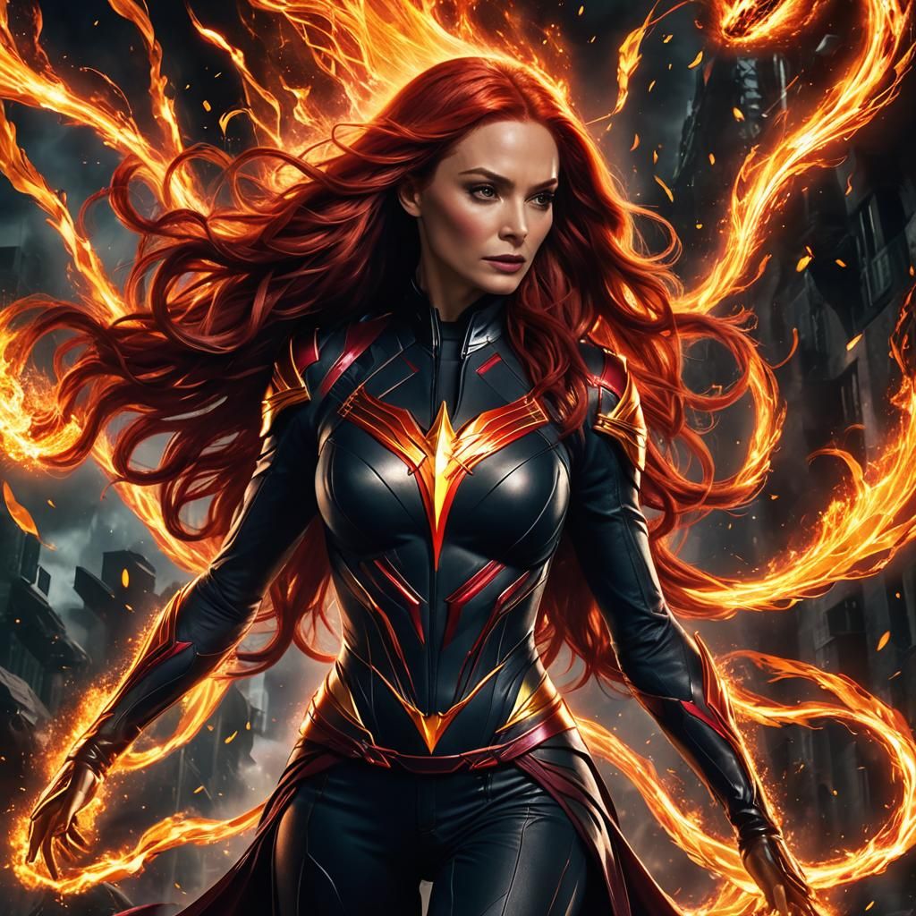Jean Grey as Phoenix in Fiery Cosmic Scene