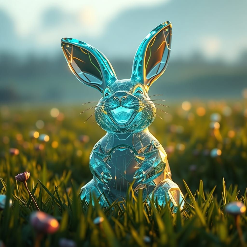 Bioluminescent Glass Bunny in Lush Fields