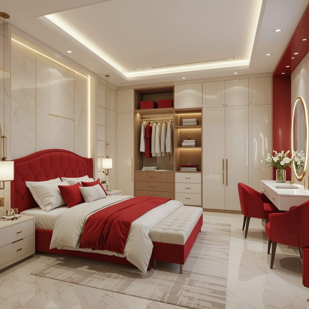 Luxurious Master Bedroom in Tehran with Red Cherry Accents