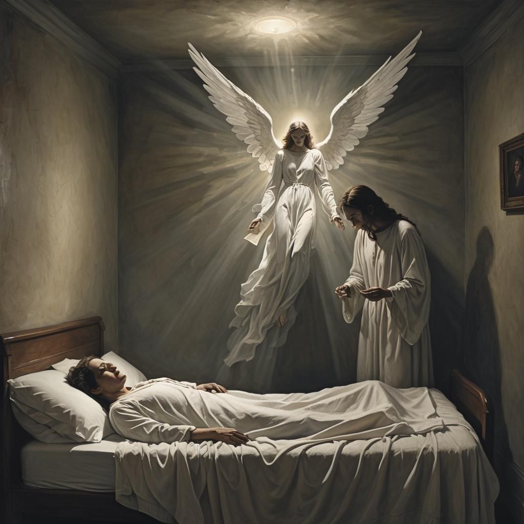Deathbed Scene with Angel and Demon