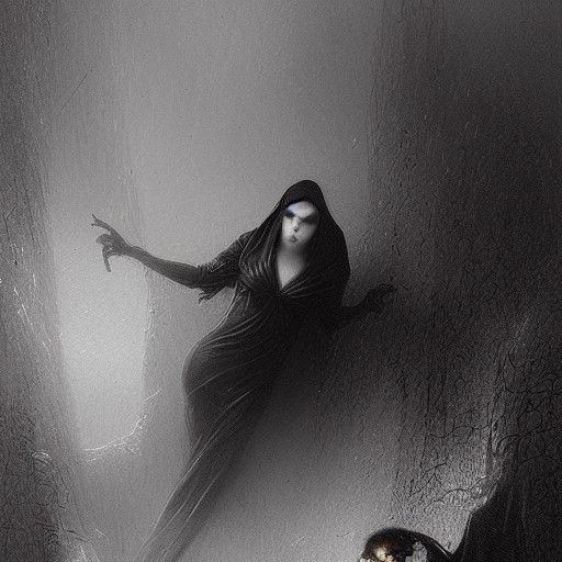 Black Widow Spider Crawling on Veiled Woman