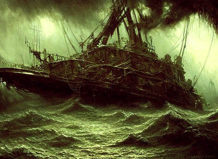 Sinister Jungle Ship: Oil Painting Horror