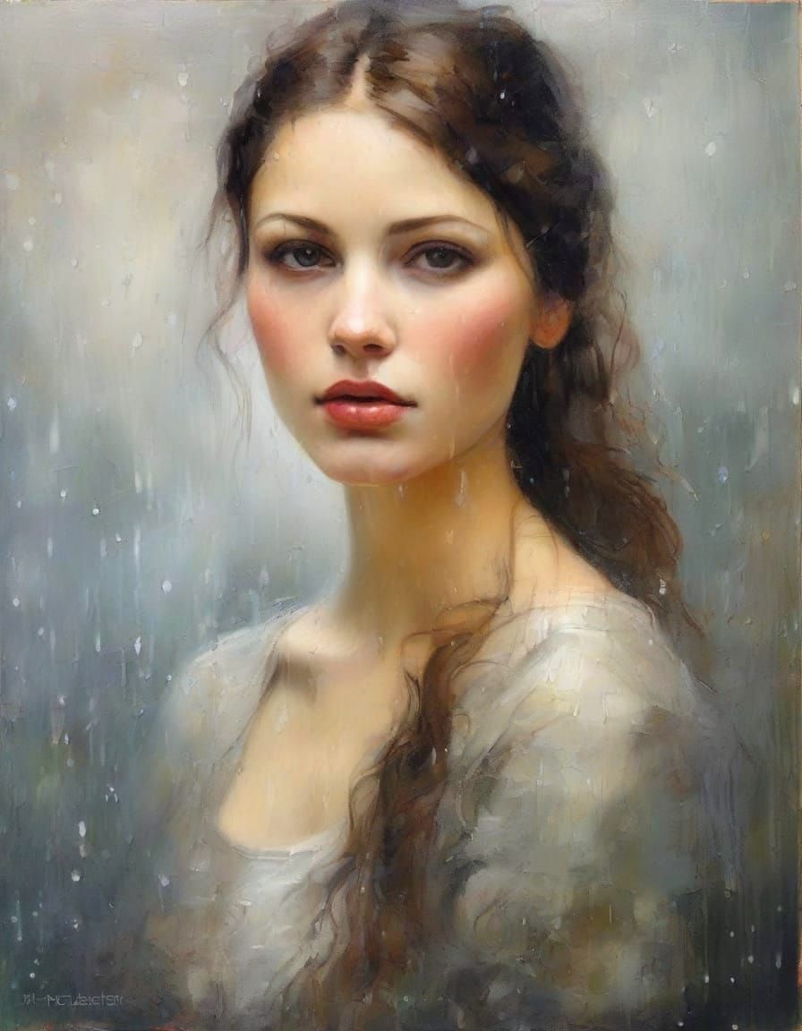 Beautiful Woman Amidst Raindrops