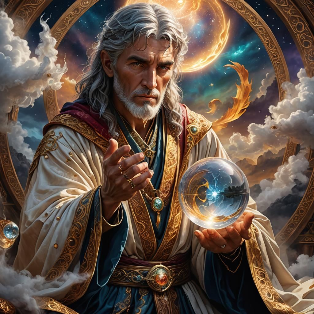 Mystical Merlin Gazing into Crystal Ball