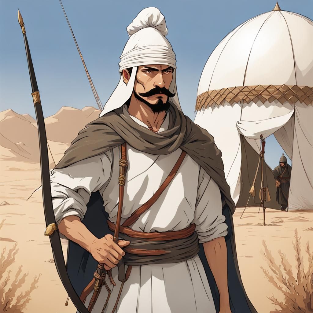 Scythian Warrior: Anime Portrait in Desert Landscape