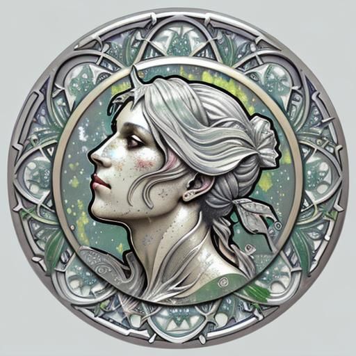 Silver Heart in Art Nouveau Impasto Style
