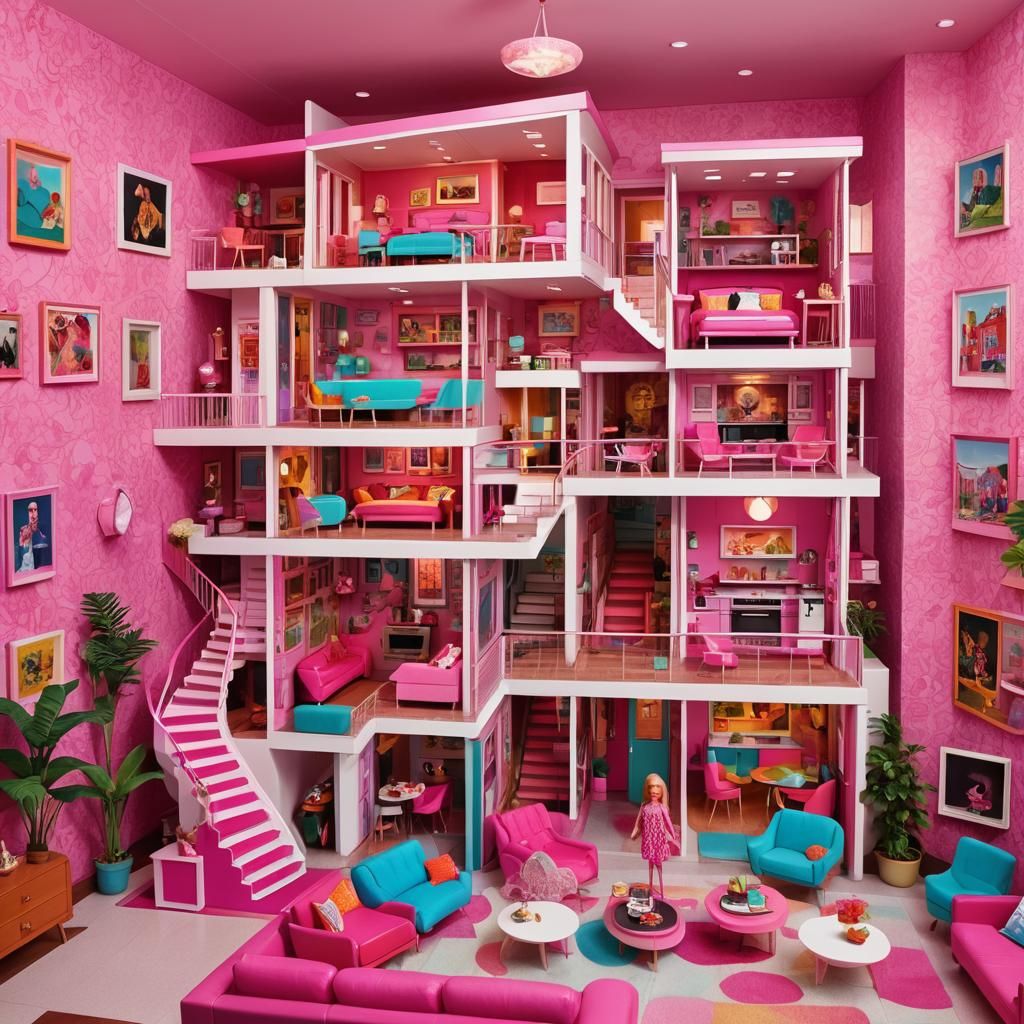 Retro Barbie Dream House Interior in Mid-Century Style