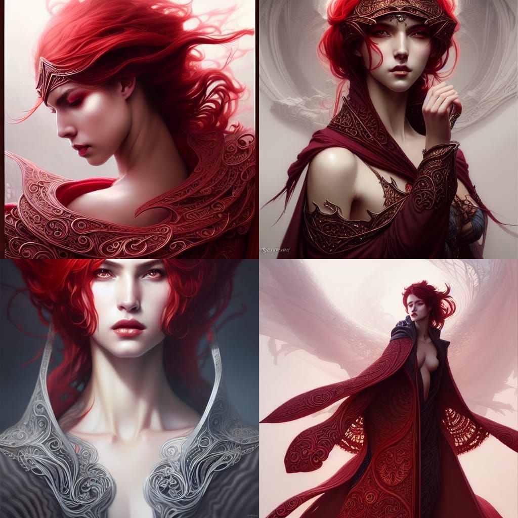 Elegant Woman in Red Cloak, Digital Illustration