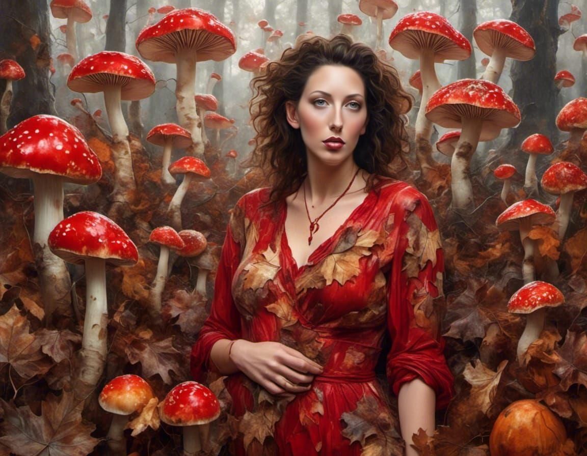 Autumnal Lyrical Abstraction of a Woman in Fall Dress