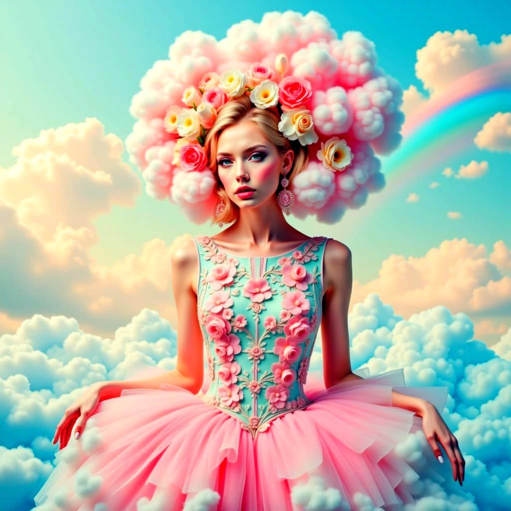 Cloud-like Hair in a Pretty Pink Dress