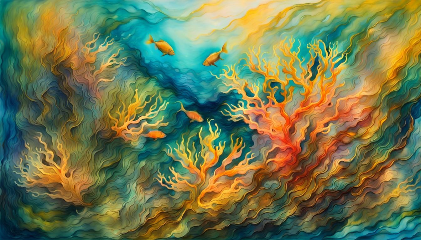 Enchanted Coral Reef: Impressionist Landscape Painting