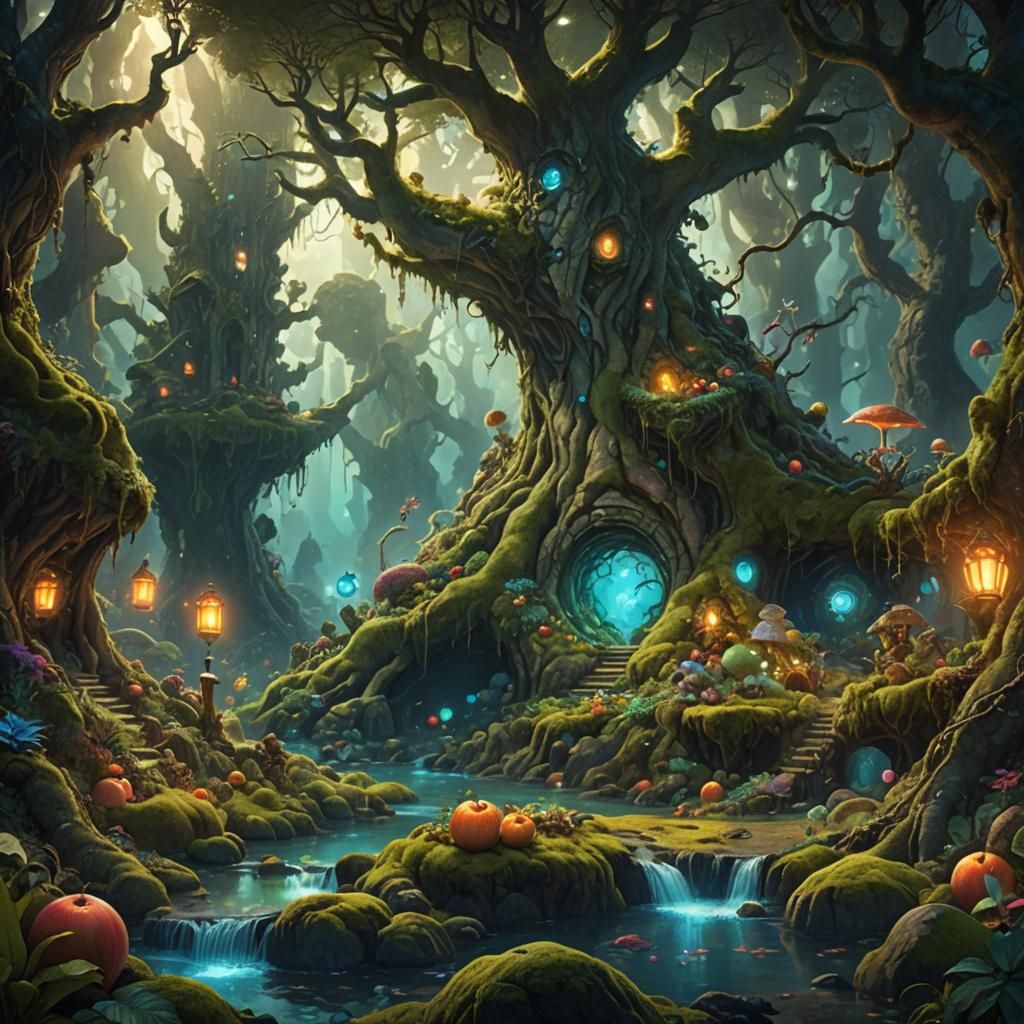 Fantasy World with Fairies, Dragons, and Magical Forest