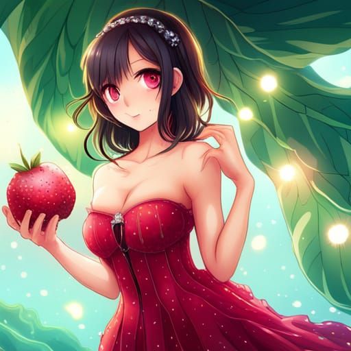 Strawberry Character with Anime Eyes and Gown