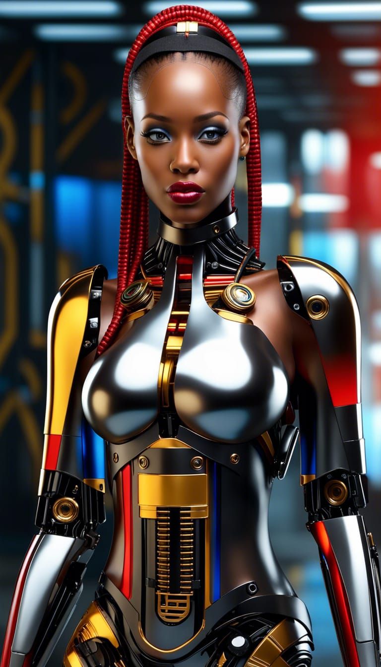 Stunning Black Female Cyborg with Glowing Eyes