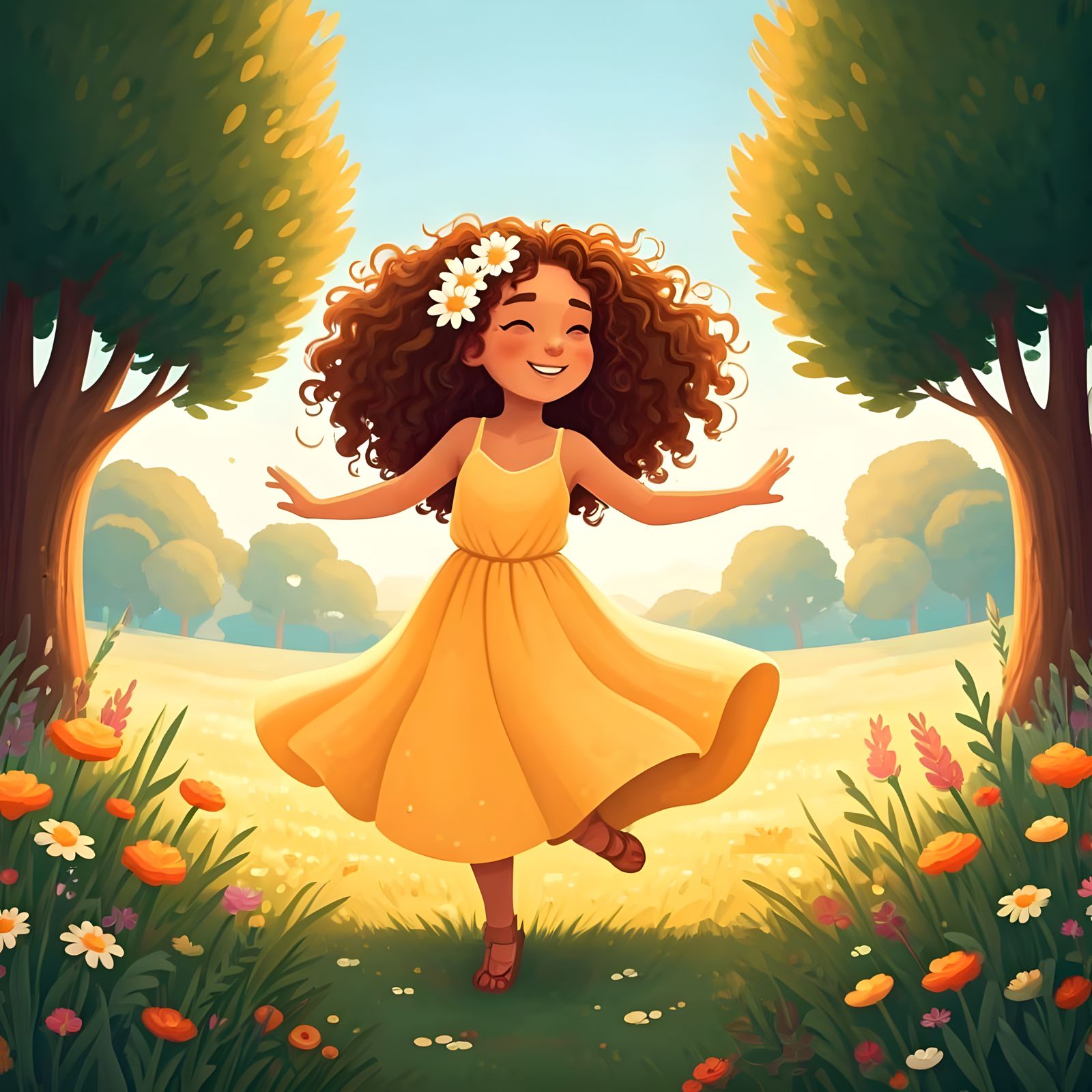 Joyful Young Woman Dances in a Sunlit Meadow