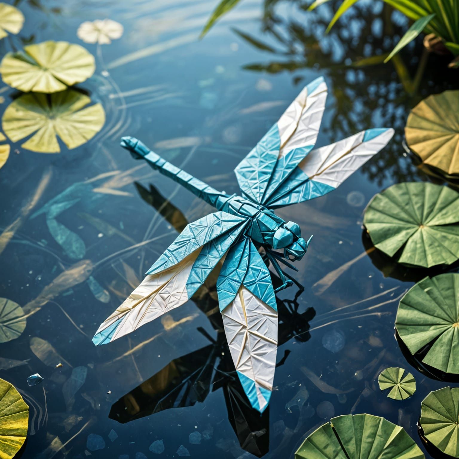 Textured Origami Dragonfly in Origami Pond