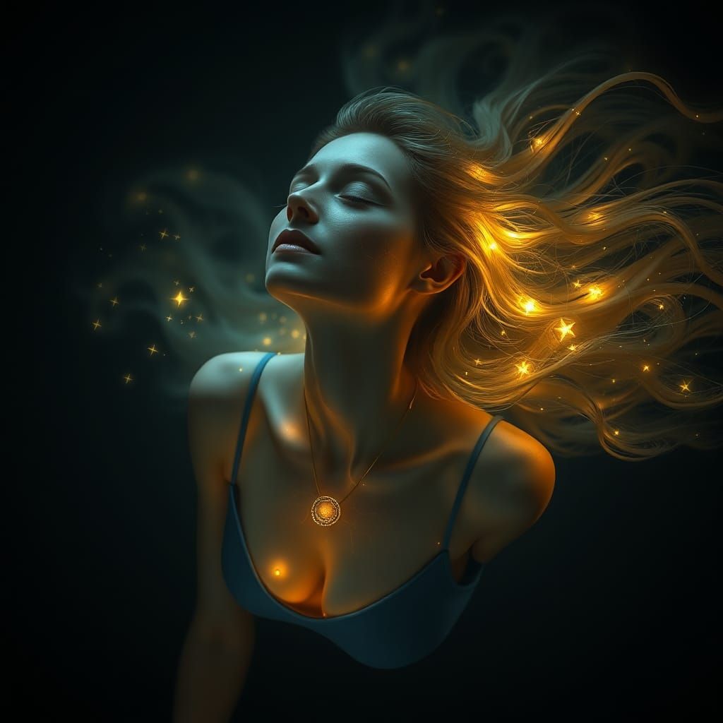 Porcelain Woman Floating in Starry Void