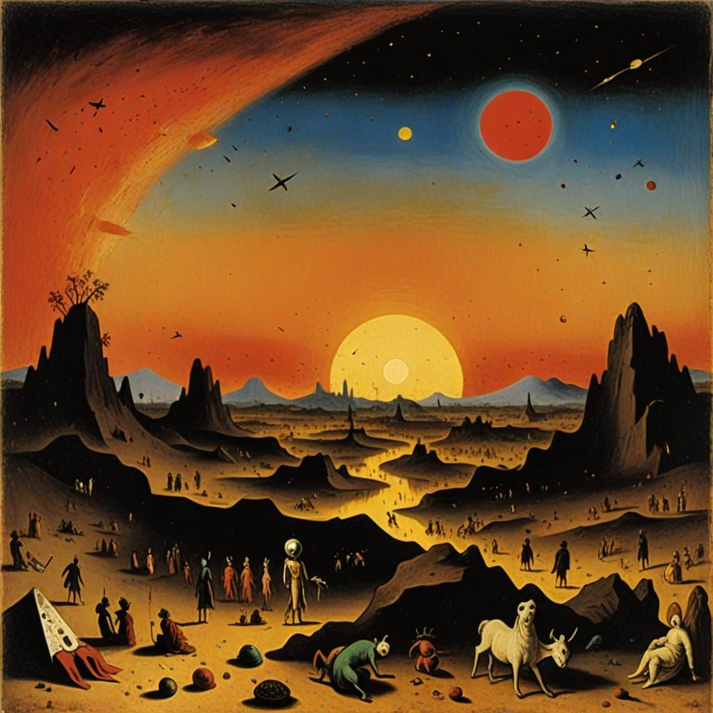 Bloody Martian Sunset Fading in Future Landscape