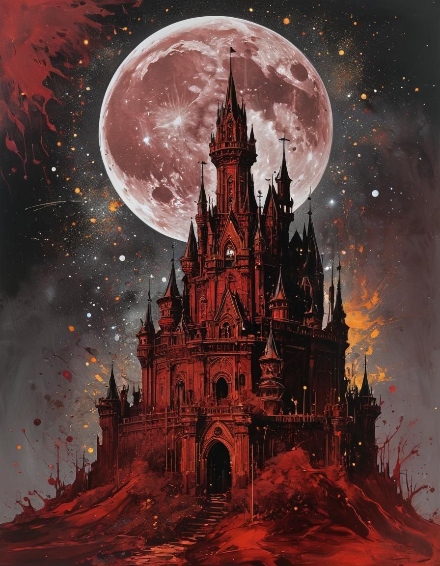 Psychedelic Astral Castle in Fluid Splatter Impasto Style