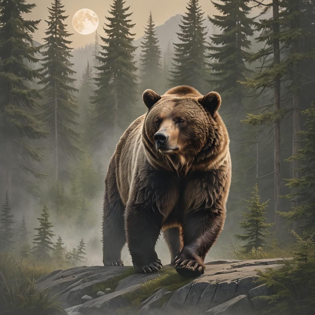 Detailed Bear Paw Double Exposure in Forest