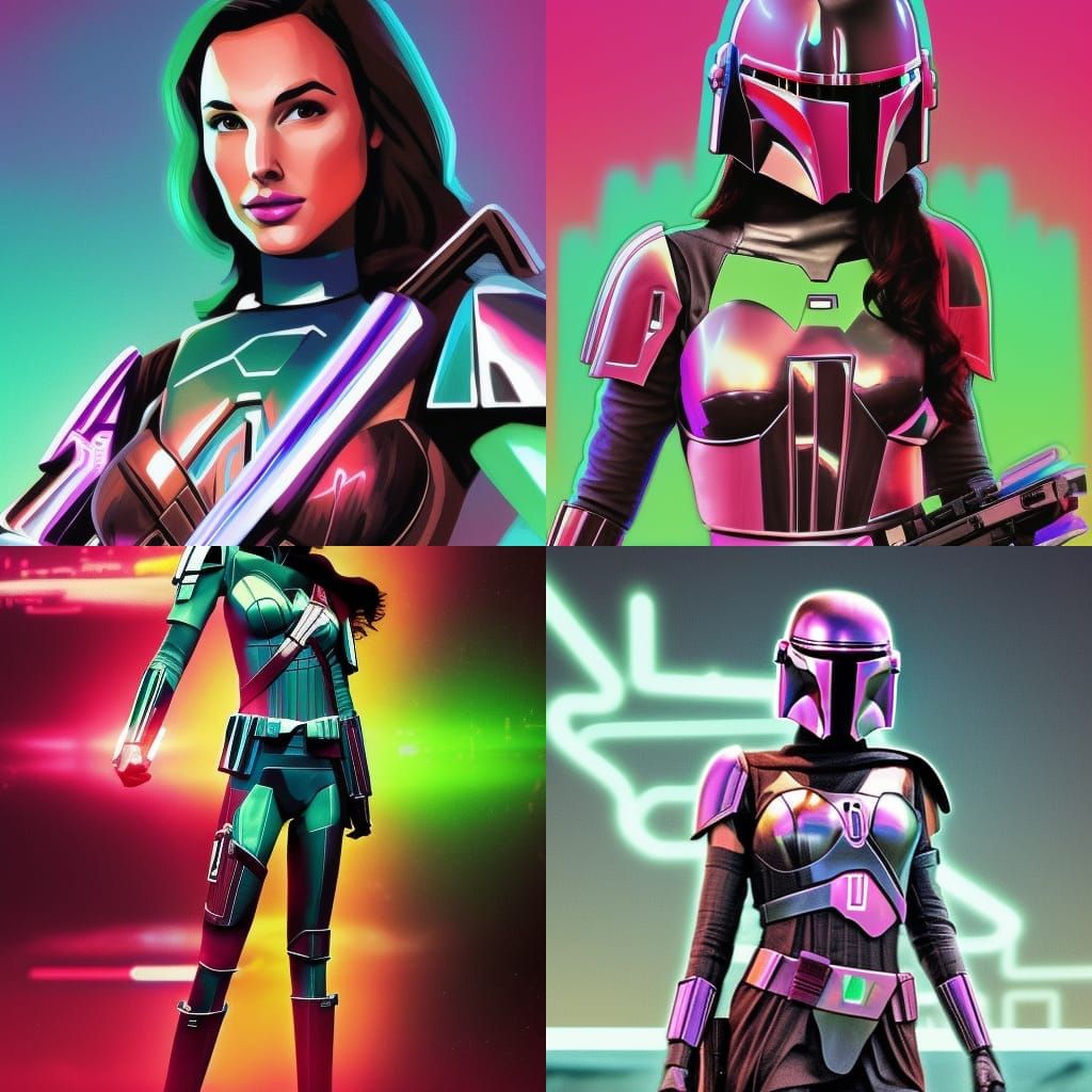 Mandalorian Warrior: Synthwave Neon Retro Art