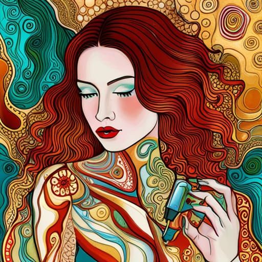 Fashion Girl in Interactive Art Studio with Gold Filigree