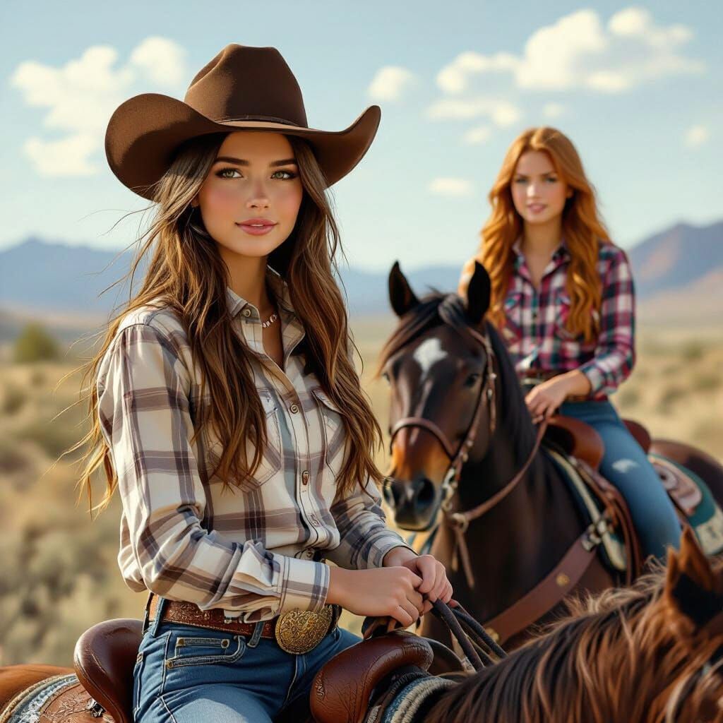 Teen Girls Riding Horses in Western Style