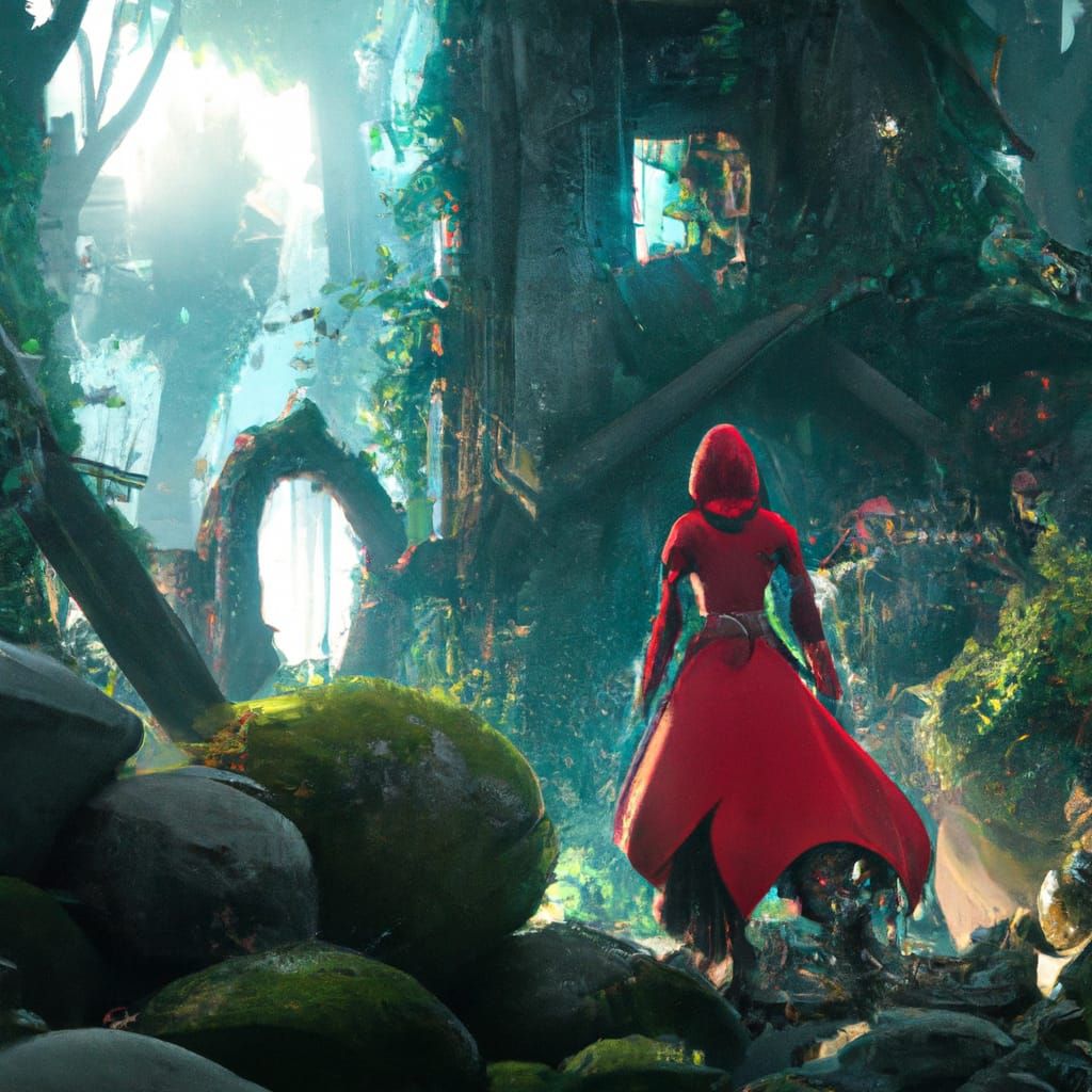 Red Riding Hood in Ruins: Ethereal Fantasy Art