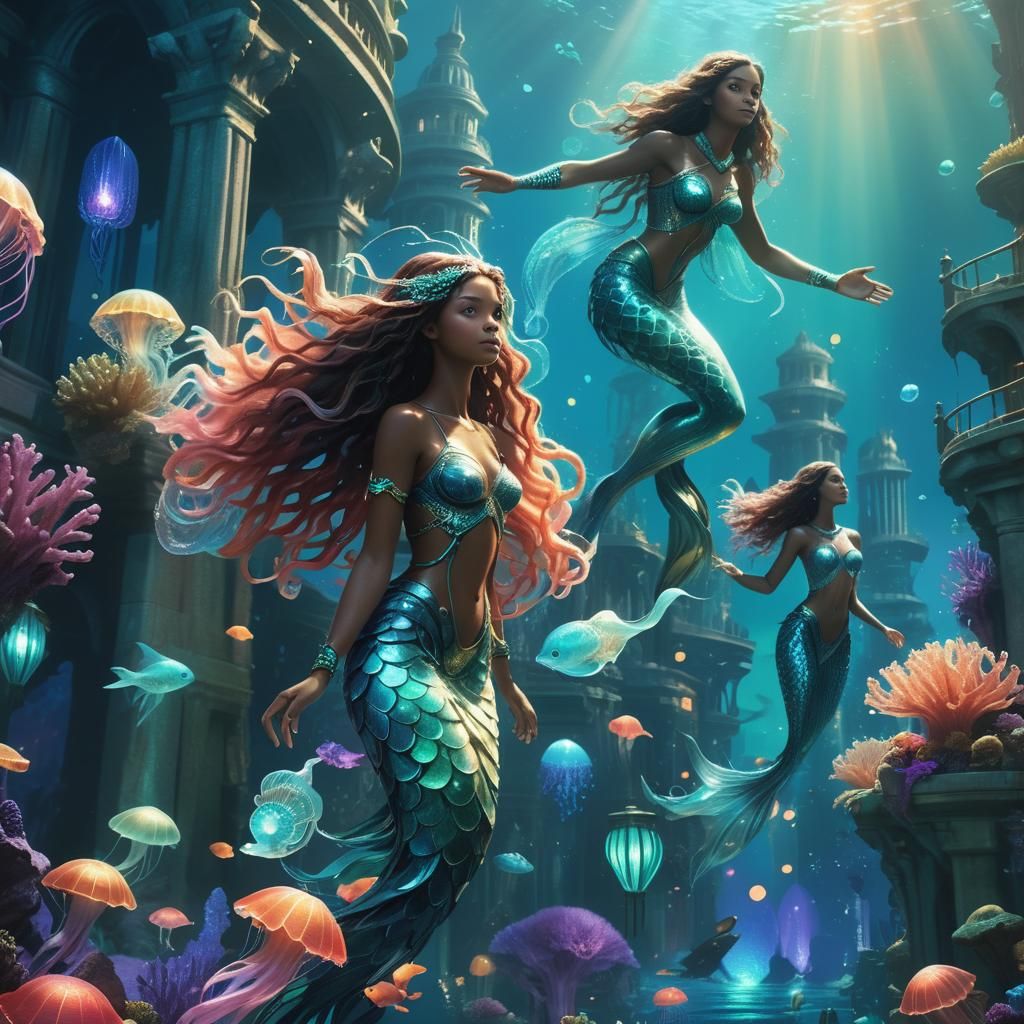 Atlantis Siren in Bioluminescent Metropolis: Concept Art