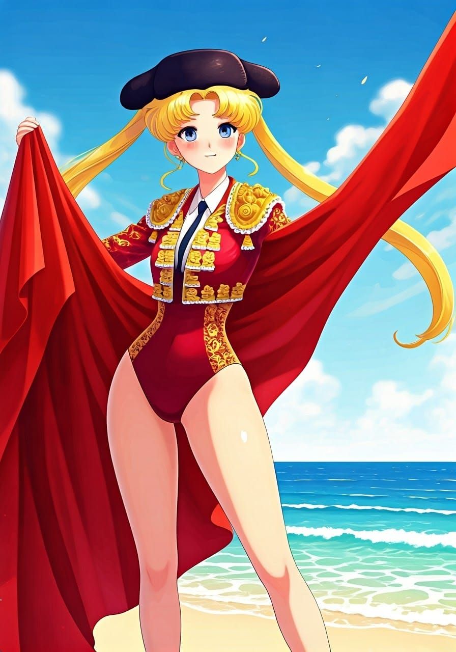 Sultry Retro Anime Goddess Swimsuit Bullfighter