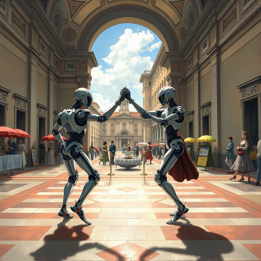 Cyborgs Dance in Renaissance Italian Piazza Scene