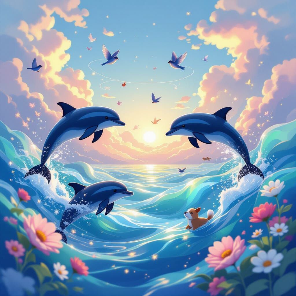 Dolphins Leap in Dreamlike Animated World