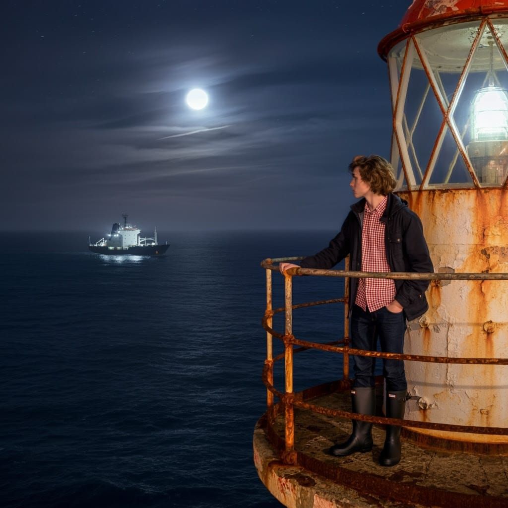 Moonlit Lighthouse Scene in Dark Romanticism Style