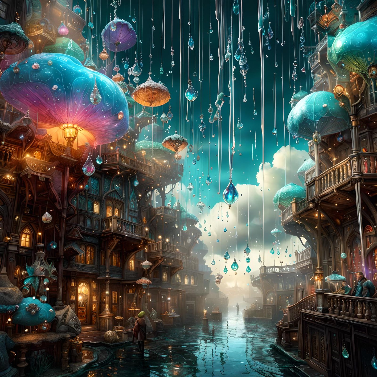 Magical Cloud Rains Crystals: Fantasycore Digital Art