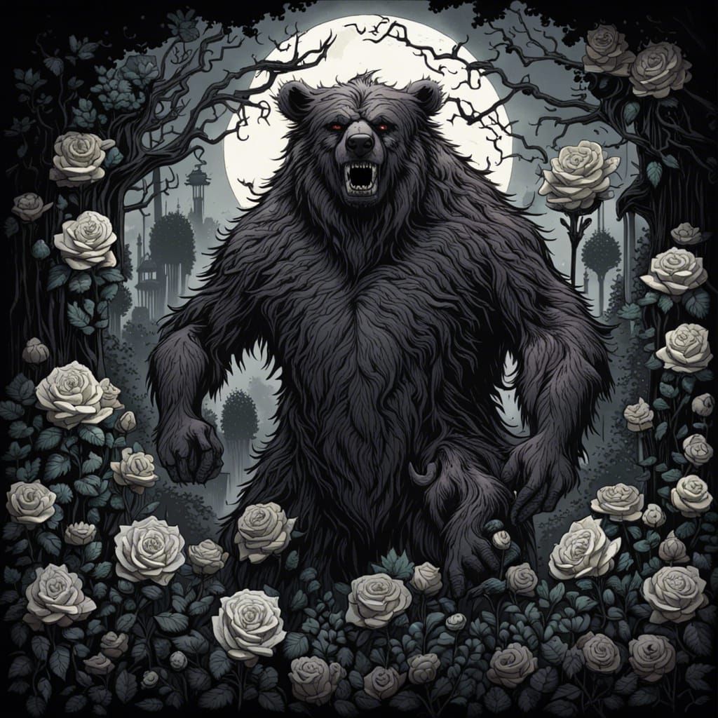 Eldritch Werebear in Gothic Victorian Garden