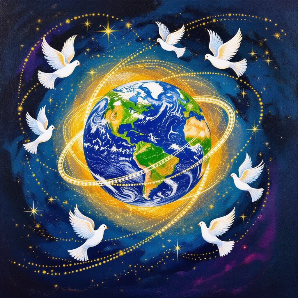 Luminous Earth Sphere in Gouache and Watercolor Style