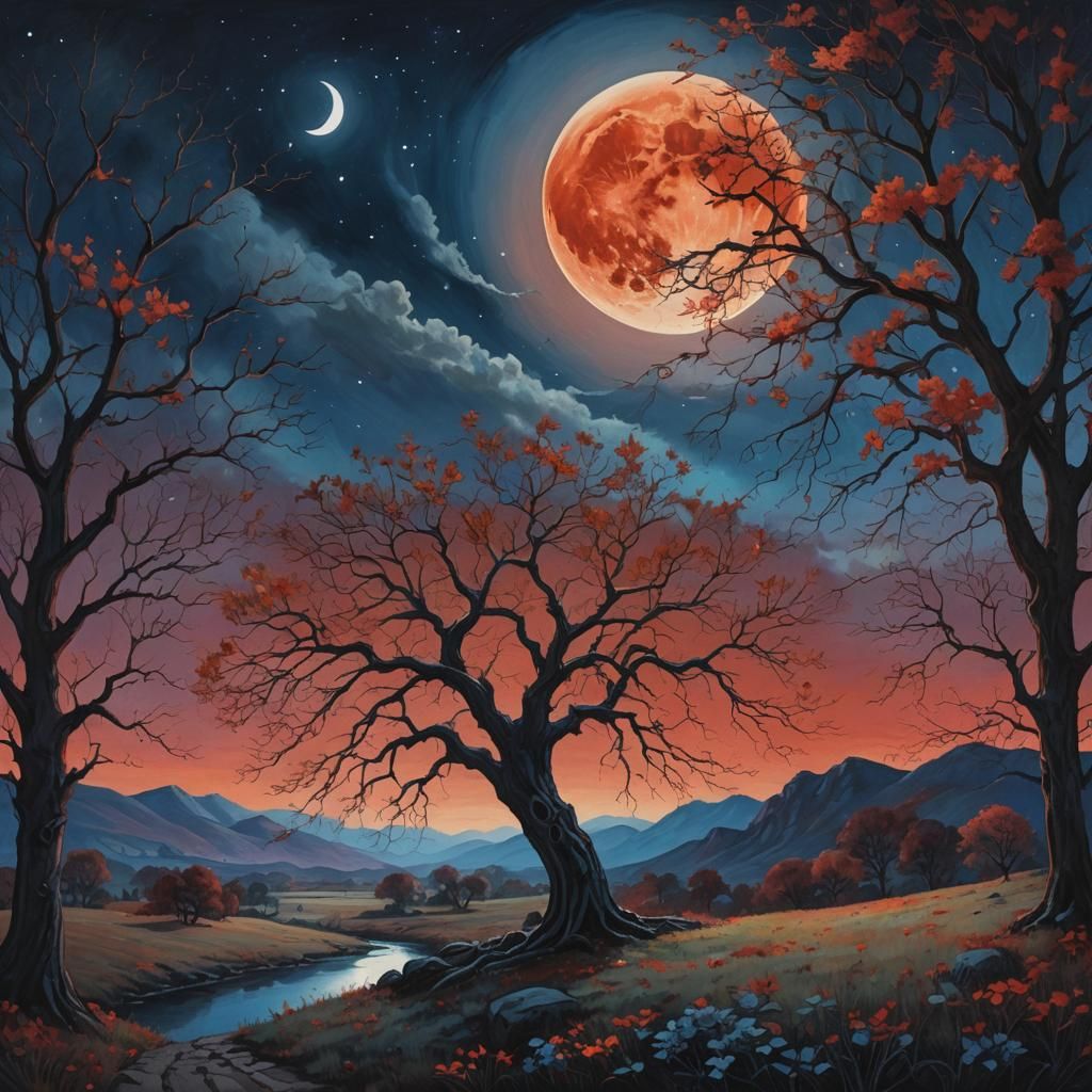 Glowing Moon Illuminates Winter Landscape