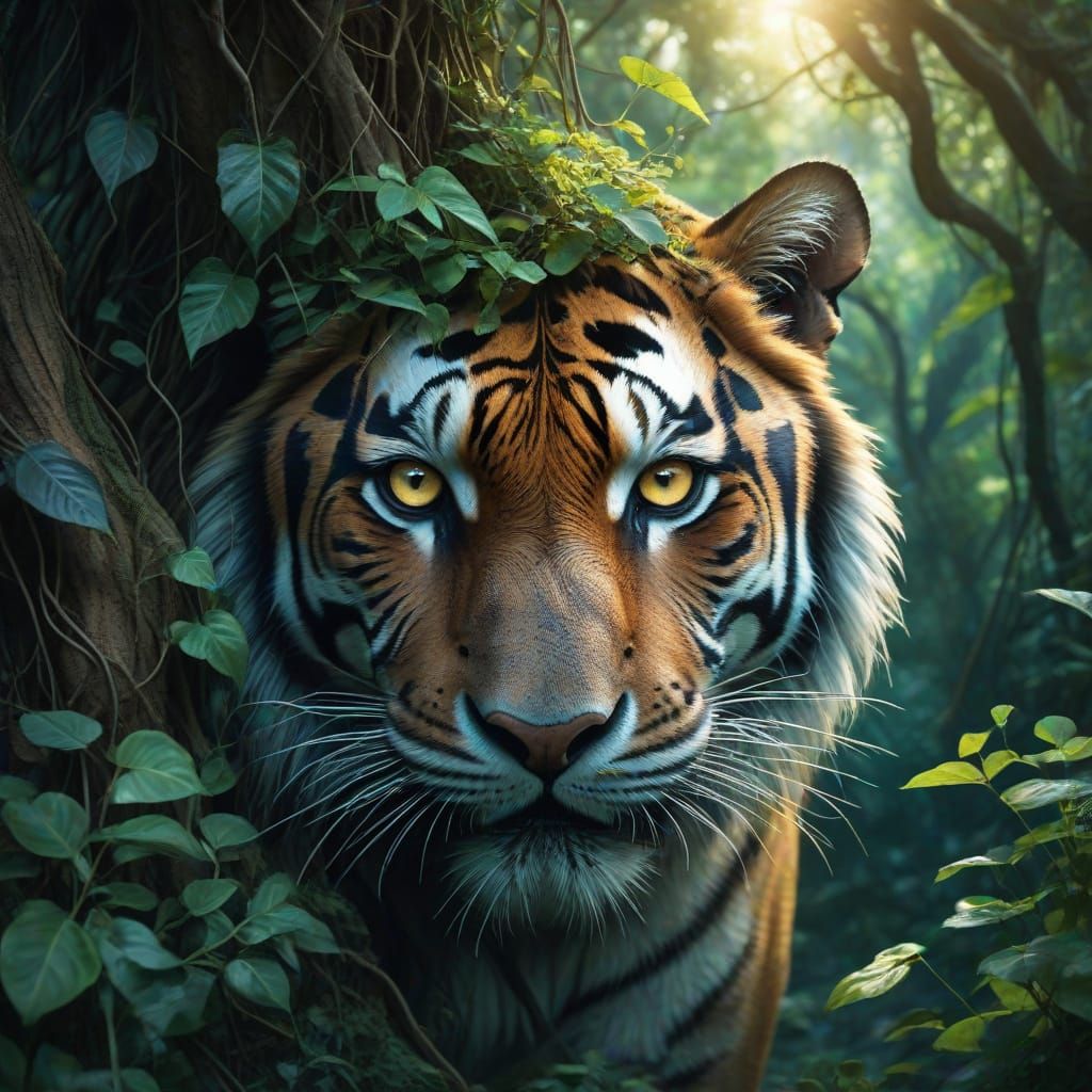 Ethereal Tiger Entity Emerges from Jungle Twilight
