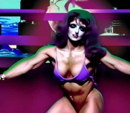 Gothic Bodybuilder in Vaporwave Anime Style
