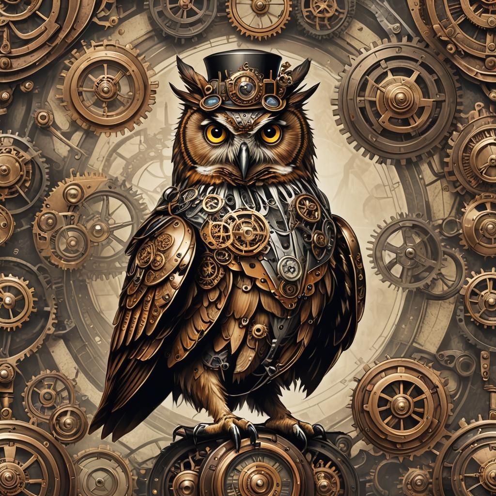 Steampunk Owl with Mechanical Details