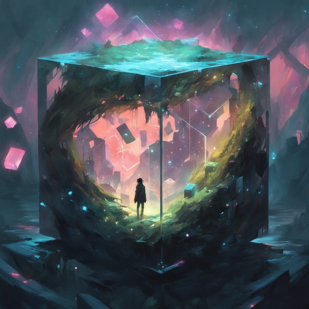 Glowing Cube: Snowy Fantasy Landscape Inside